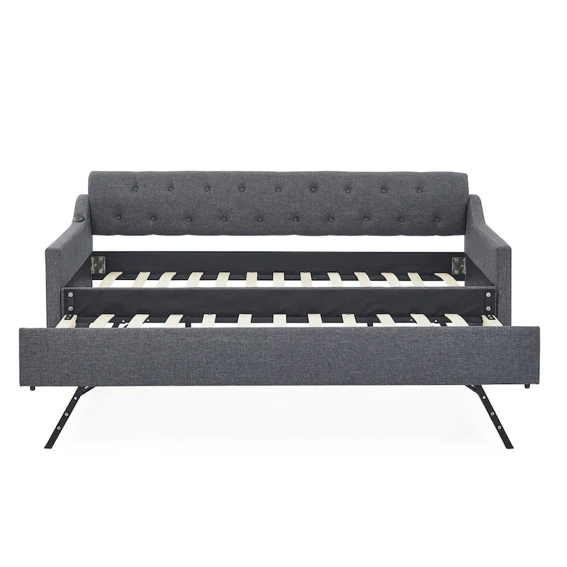 Twin Size Upholstery Daybed with Erectable Trundle and USB