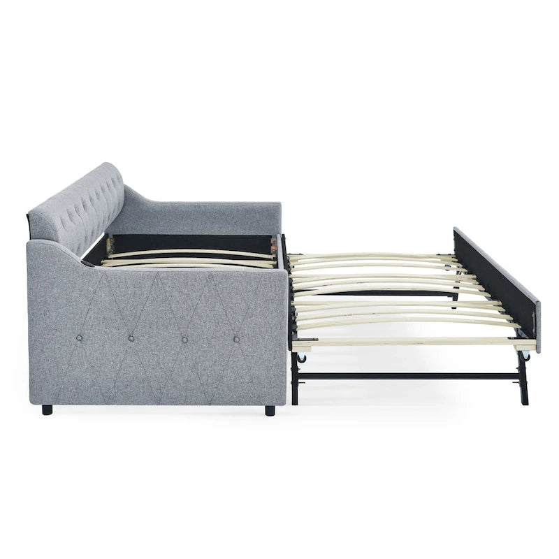 Twin Size Upholstery Daybed with Erectable Trundle and USB