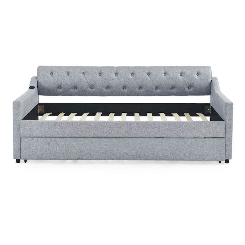 Twin Size Upholstery Daybed with Erectable Trundle and USB