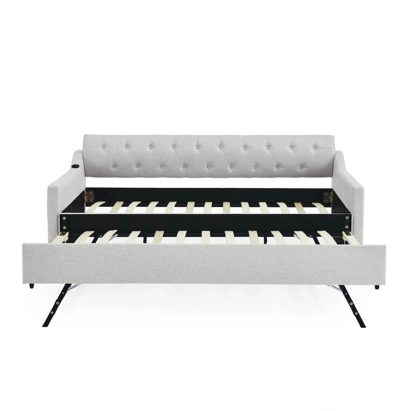 Twin Size Upholstery Daybed with Erectable Trundle and USB