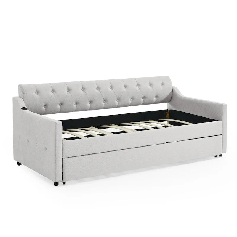 Twin Size Upholstery Daybed with Erectable Trundle and USB
