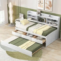 White Washed Twin Size Wooden Captain Bed with Bookshelves, 3 Drawers, Trundle