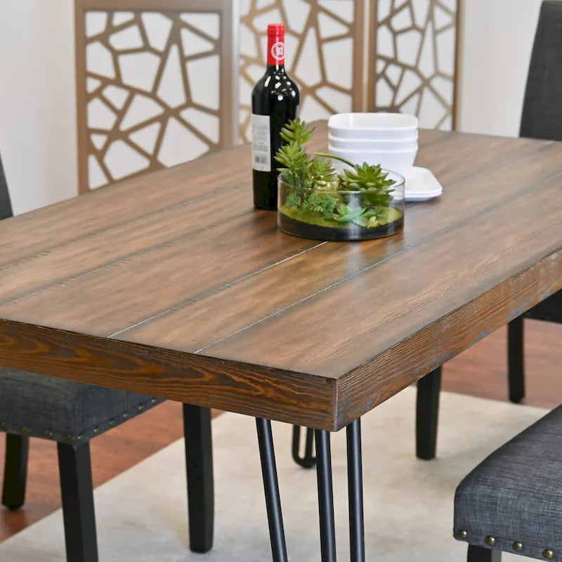 6-Piece Industrial Dining Set with Rectangular Table & Linen Chairs