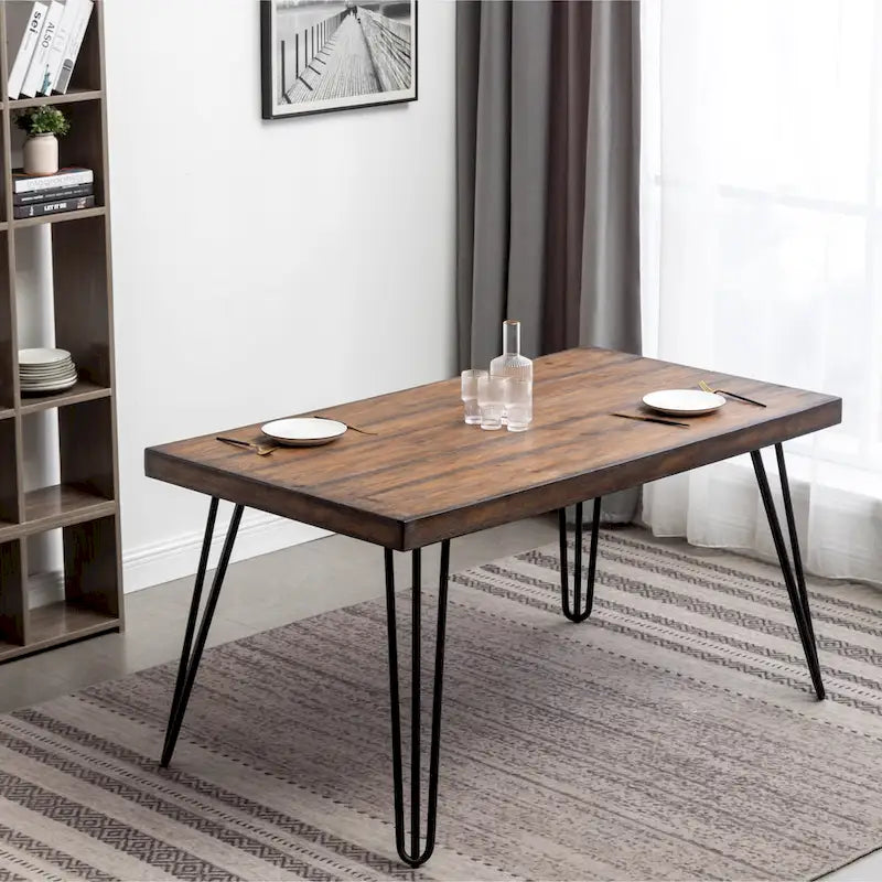6-Piece Industrial Dining Set with Rectangular Table & Linen Chairs