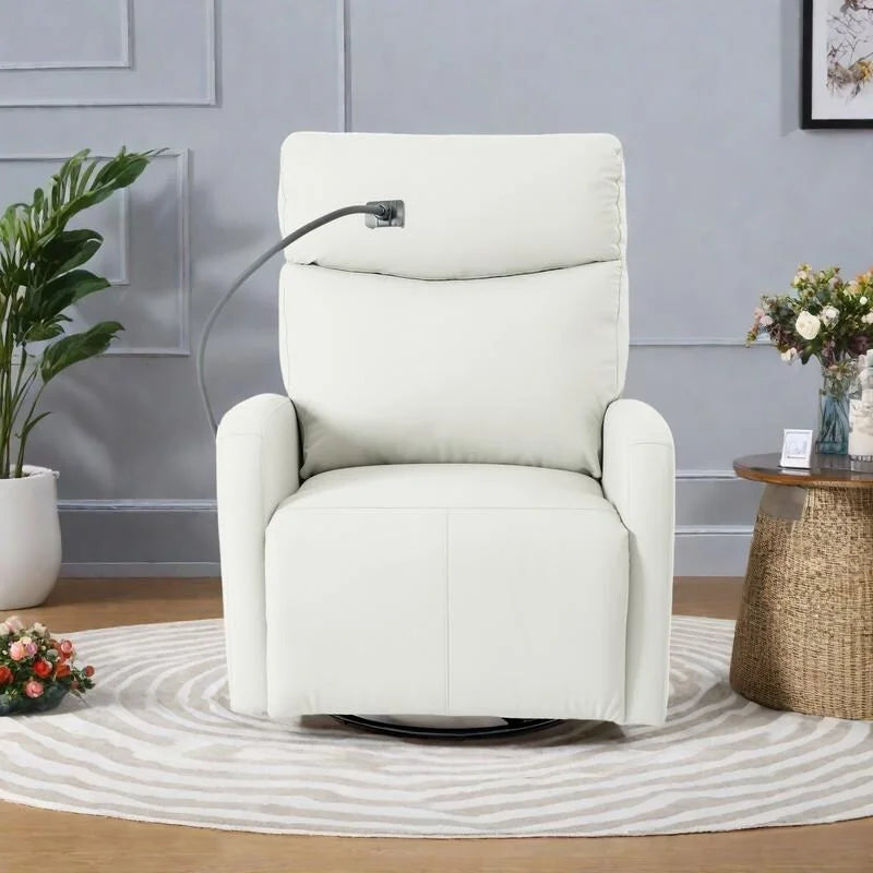 PU Power Swivel Recliner Chair with 270 Rotation, Electric 95-160 Recline and Dual USB Ports - 330lb Capacity