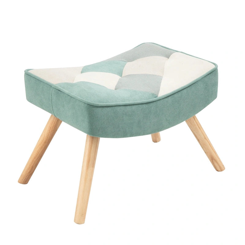 Blue Colorful Modern 35.4 High Back Upholstered Rocking Chair with Ottoman and Wood Legs for Living Room