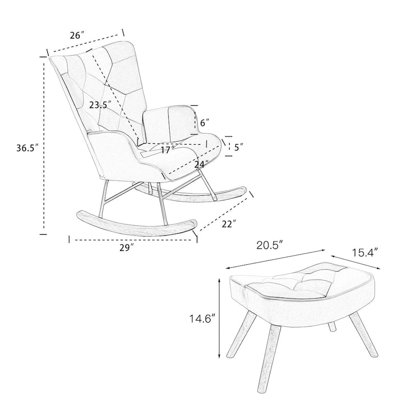 Blue Colorful Modern 35.4 High Back Upholstered Rocking Chair with Ottoman and Wood Legs for Living Room