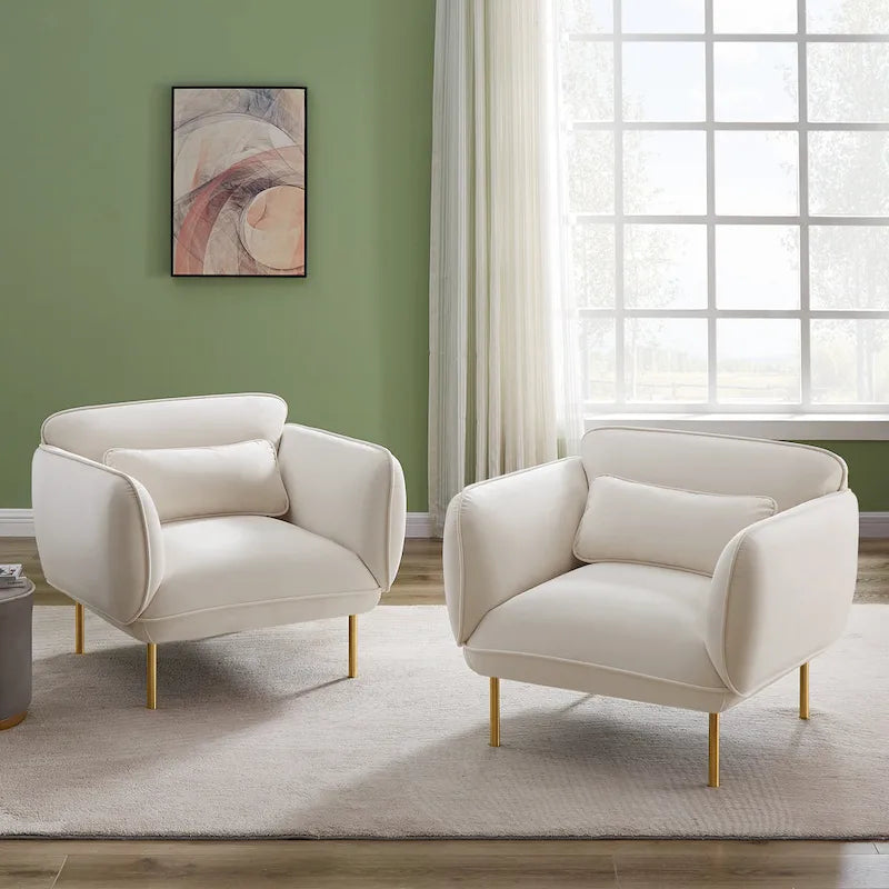 Beige Modern 36.61 Velvet Upholstered Accent Chair with Sturdy Metal Legs for Living Room