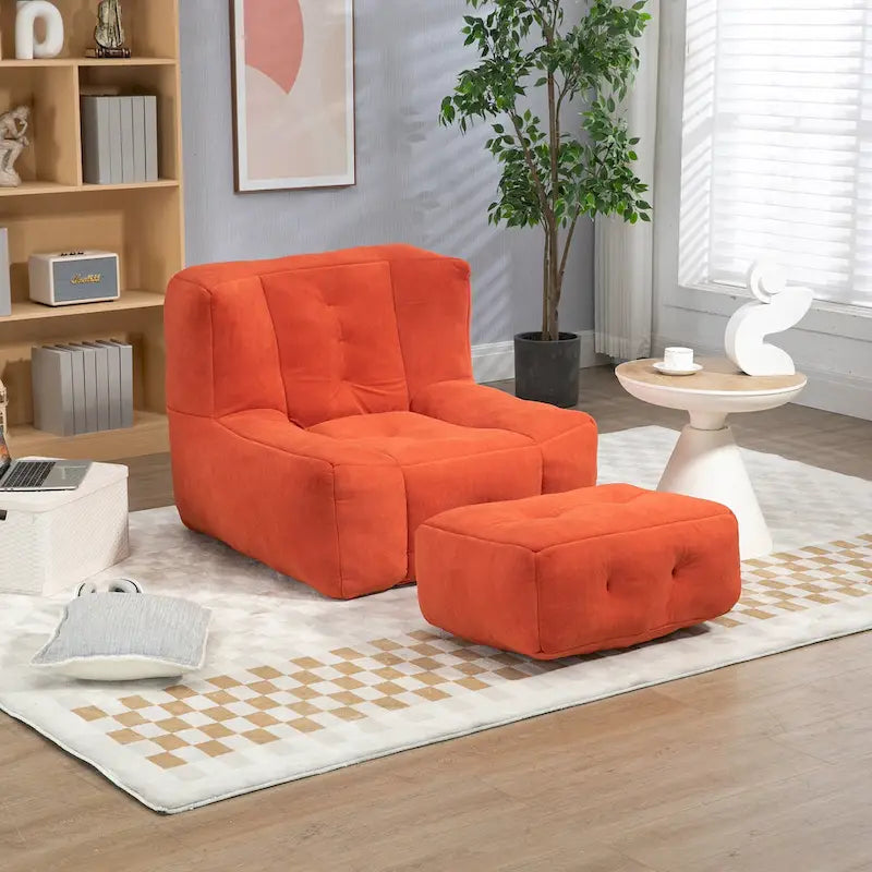 Modern 38.5 Velvet Upholstered Accent Chair with Memory Foam and Ottoman for Living Room