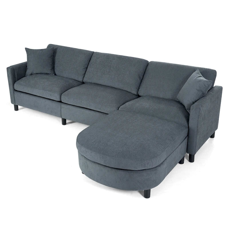 Grey 107.87 4-Seater Sectional Sofa with Removable Cushions, Movable Ottoman, and Storage Armrest Bag