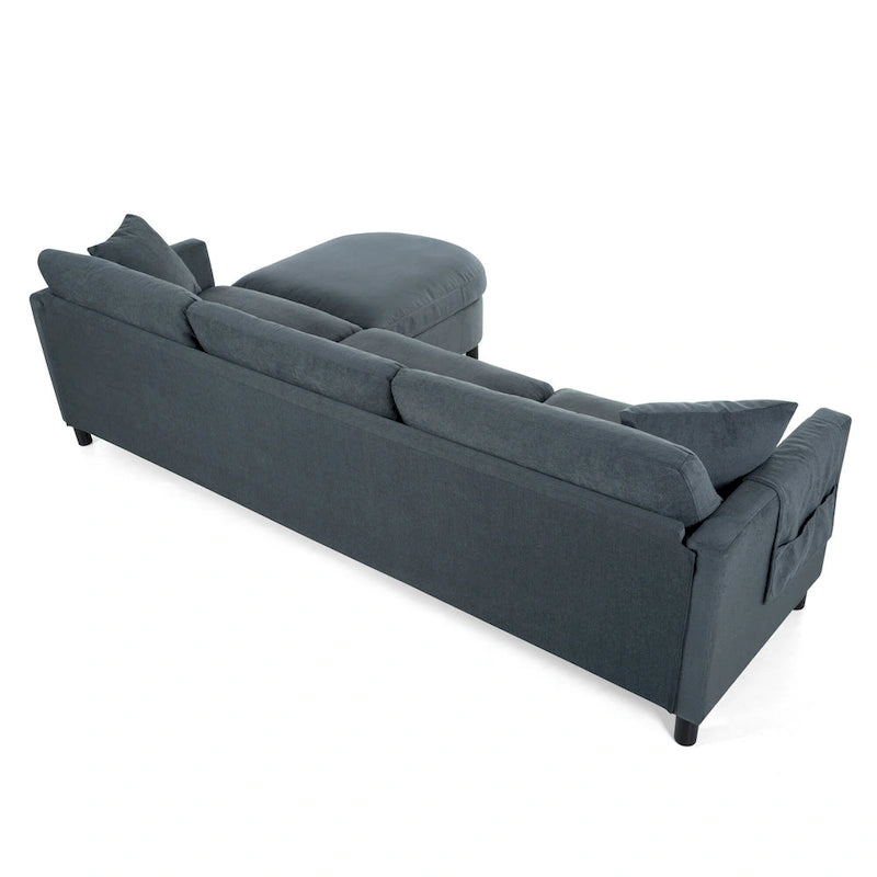Grey 107.87 4-Seater Sectional Sofa with Removable Cushions, Movable Ottoman, and Storage Armrest Bag