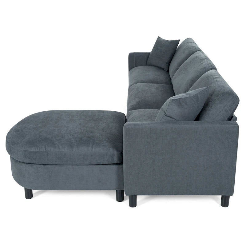 Grey 107.87 4-Seater Sectional Sofa with Removable Cushions, Movable Ottoman, and Storage Armrest Bag