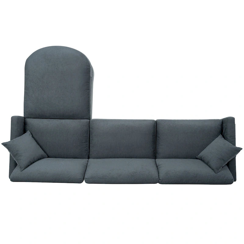Grey 107.87 4-Seater Sectional Sofa with Removable Cushions, Movable Ottoman, and Storage Armrest Bag
