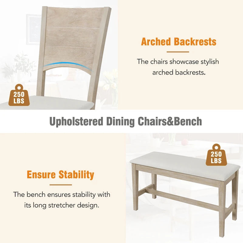 6-Piece Wooden Dining Table Set with Rectangular Table & 4 Chairs