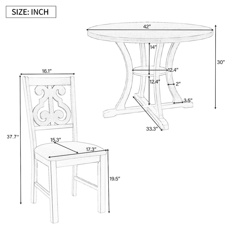 Retro 5-Piece Wooden Dining Table Set with 4 Chairs & Round Table