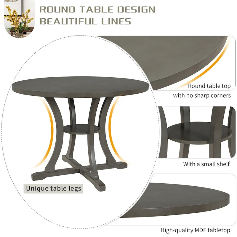 Retro 5-Piece Wooden Dining Table Set with 4 Chairs & Round Table