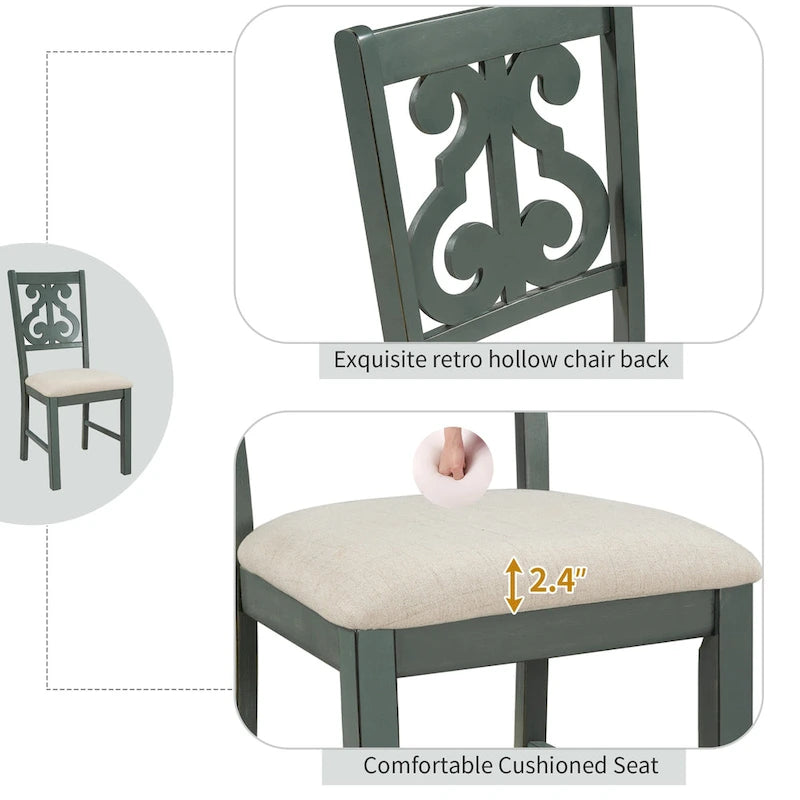 Retro 5-Piece Wooden Dining Table Set with 4 Chairs & Round Table