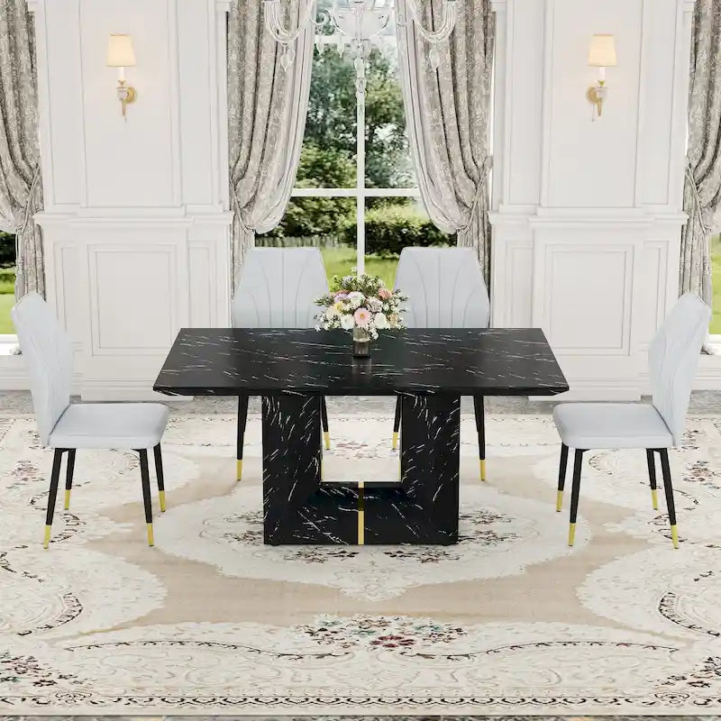 Modern Style 5-Piece Dining Set with Rectangular Table and 4 Widened Backrest Dining Chairs