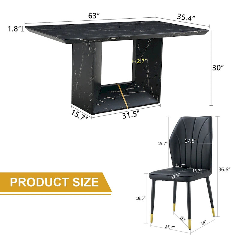 Modern Style 5-Piece Dining Set with Rectangular Table and 4 Widened Backrest Dining Chairs