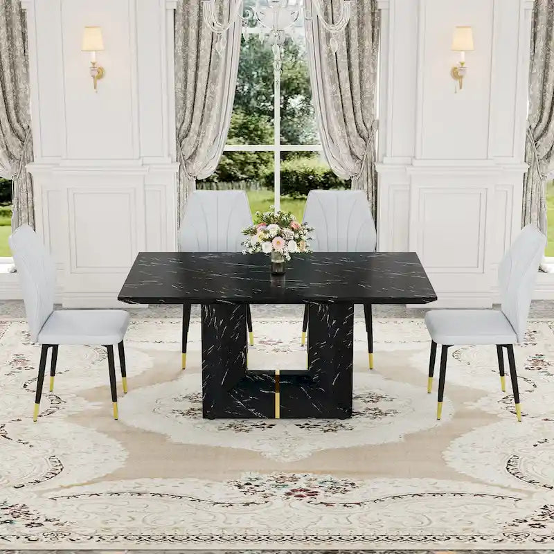 Modern Style 5-Piece Dining Set with Rectangular Table and 4 Widened Backrest Dining Chairs