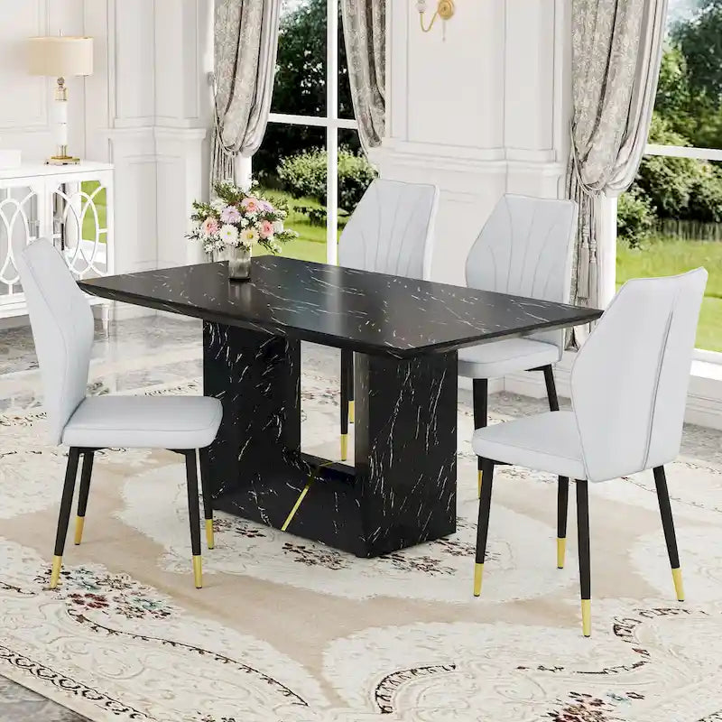 Modern Style 5-Piece Dining Set with Rectangular Table and 4 Widened Backrest Dining Chairs