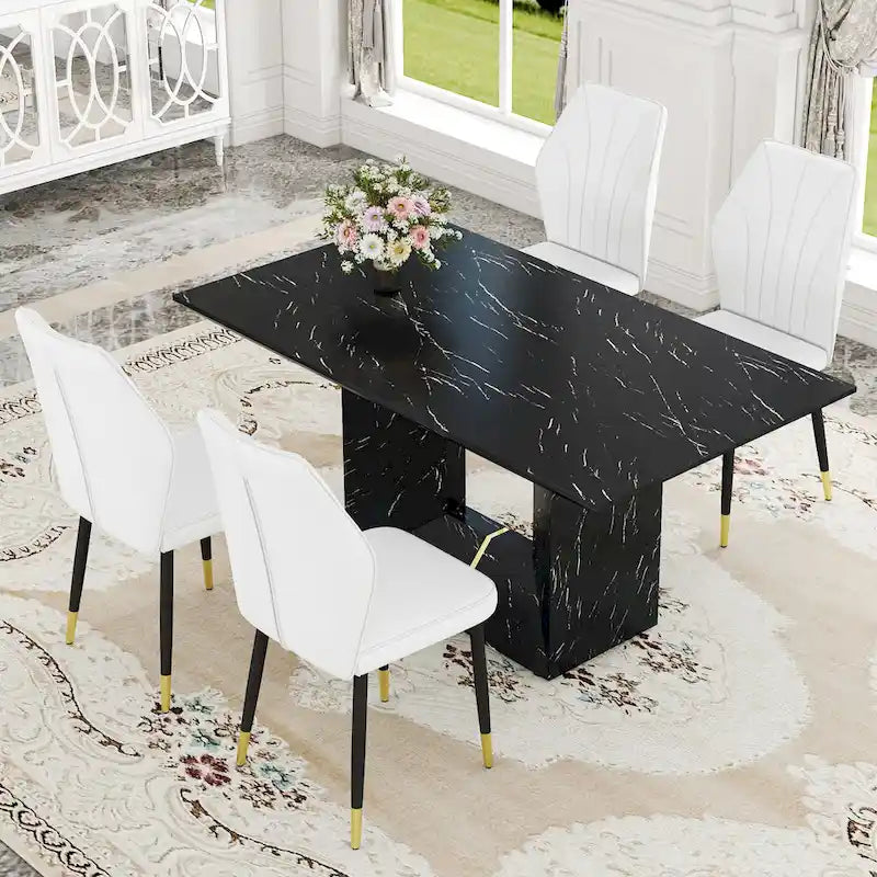 Modern Style 5-Piece Dining Set with Rectangular Table and 4 Widened Backrest Dining Chairs