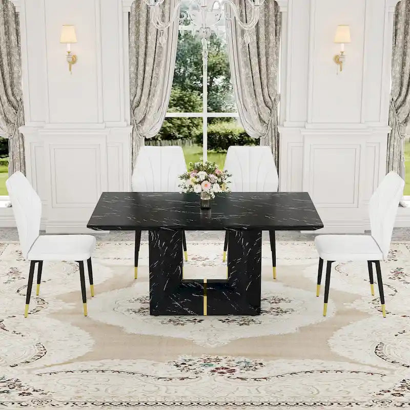 Modern Style 5-Piece Dining Set with Rectangular Table and 4 Widened Backrest Dining Chairs