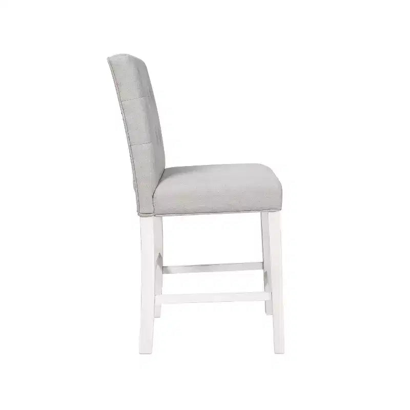 Tabourets de bar de hauteur comptoir transitionnels, blanc antique : clous décoratifs, revêtement en lin - HOMES : Inside + Out