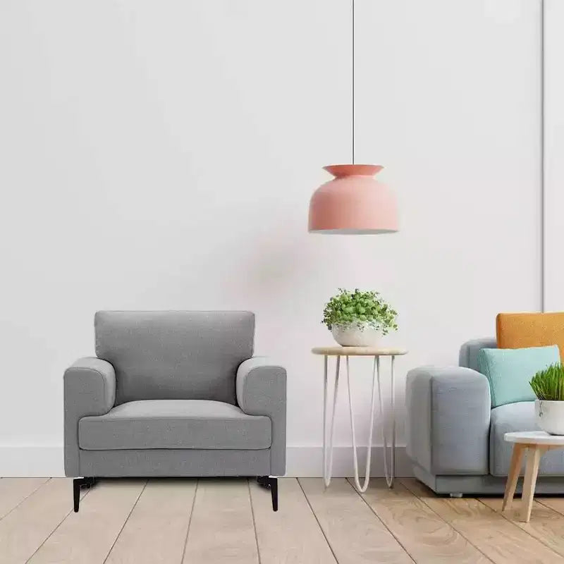 Fauteuil d'appoint en lin gris clair avec pieds en métal