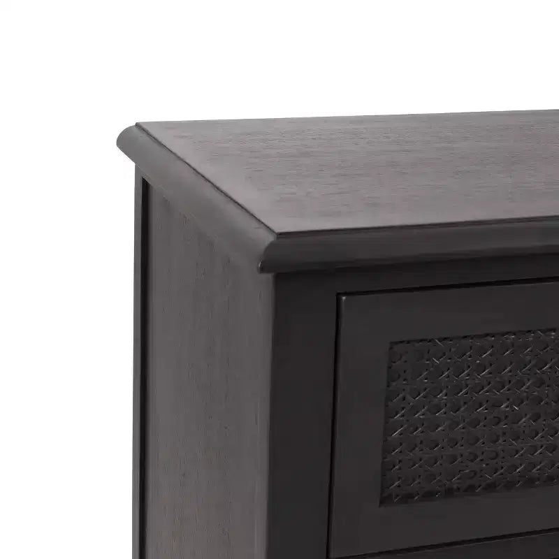 Commode à 3 tiroirs en bois d'acacia rustique et rotin gris foncé : Rangement de chambre, quincaillerie métallique