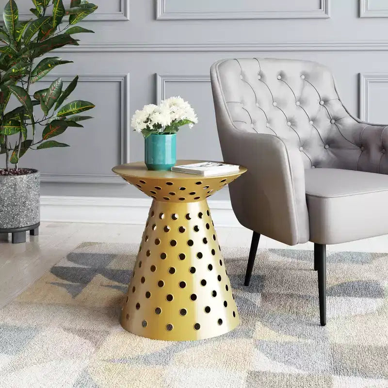 Table d'appoint en fer doré : Piédestal, Moderne Aucun assemblage requis, Capacité de 100 kg