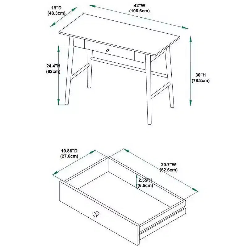 Bureau spacieux de 42 pouces · Cadre en chêne · Design industriel