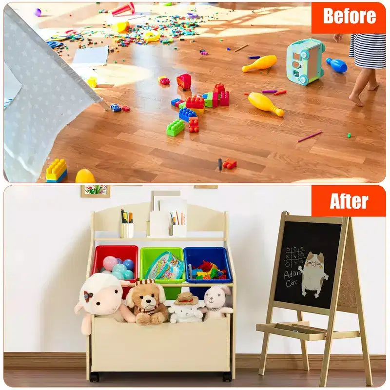 Meuble de rangement en bois pour jouets d'enfants avec bac roulant et bacs en plastique Naturel/Expresso