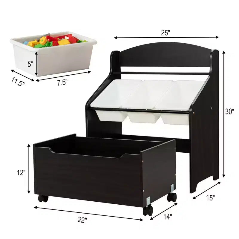 Meuble de rangement en bois pour jouets d'enfants avec bac roulant et bacs en plastique Naturel/Expresso