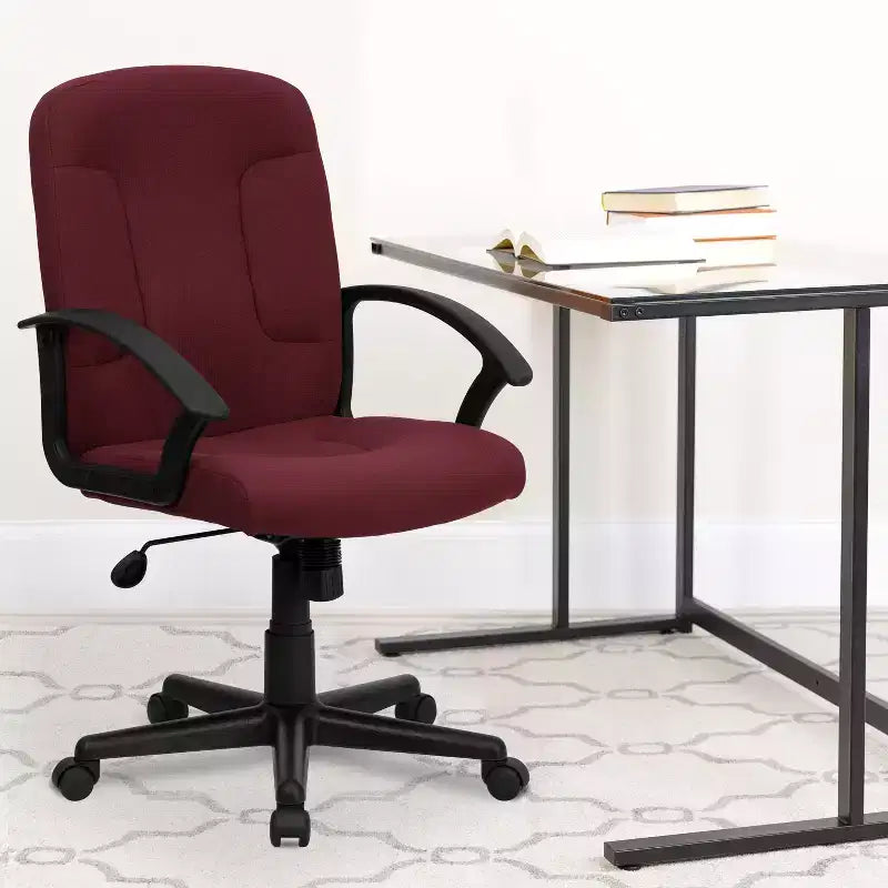Chaise de bureau pivotante de direction à dossier mi-haut en tissu avec accoudoirs en nylon
