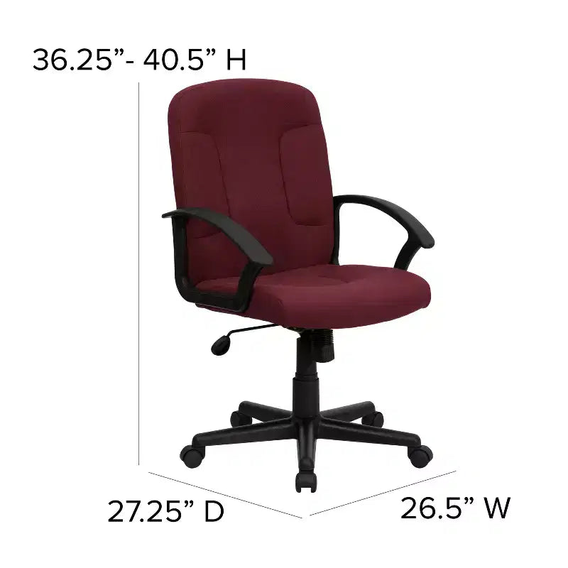 Chaise de bureau pivotante de direction à dossier mi-haut en tissu avec accoudoirs en nylon