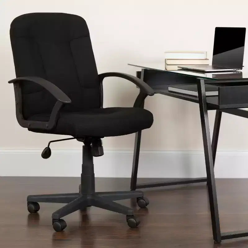 Chaise de bureau pivotante de direction à dossier mi-haut en tissu avec accoudoirs en nylon