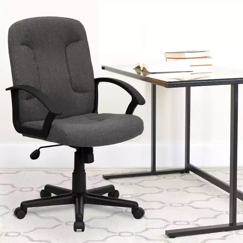 Chaise de bureau pivotante de direction à dossier mi-haut en tissu avec accoudoirs en nylon