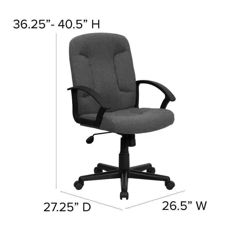 Chaise de bureau pivotante de direction à dossier mi-haut en tissu avec accoudoirs en nylon
