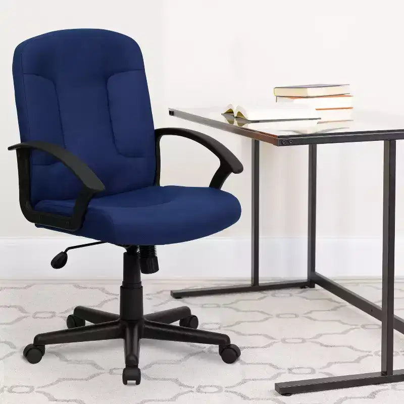 Chaise de bureau pivotante de direction à dossier mi-haut en tissu avec accoudoirs en nylon