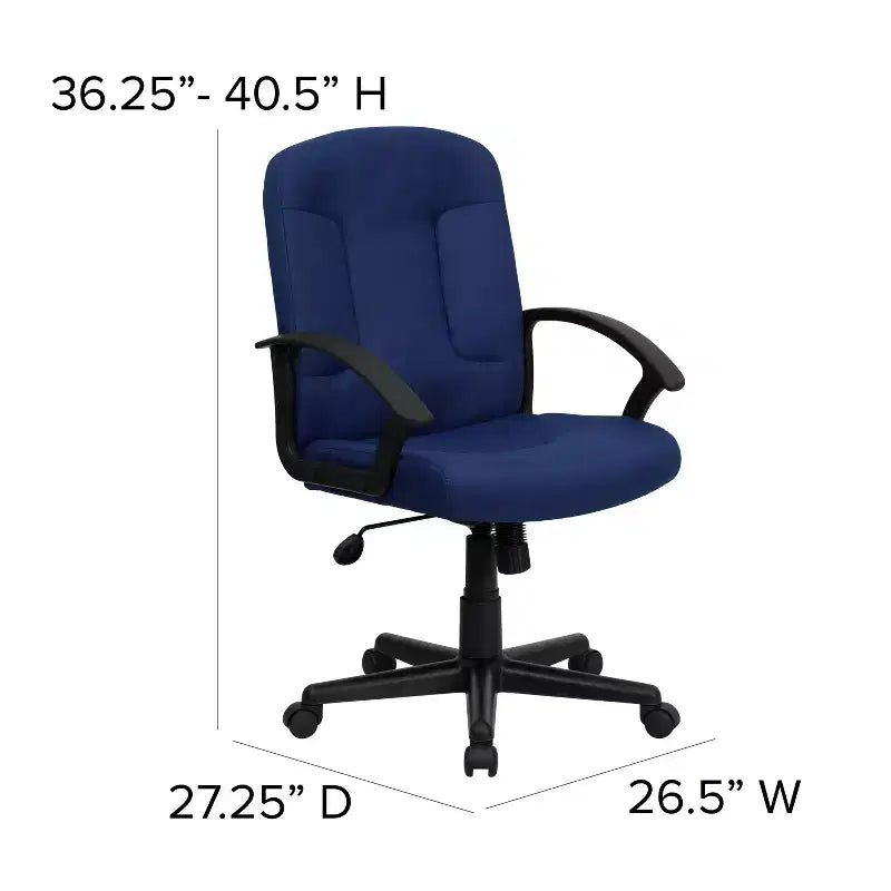 Chaise de bureau pivotante de direction à dossier mi-haut en tissu avec accoudoirs en nylon
