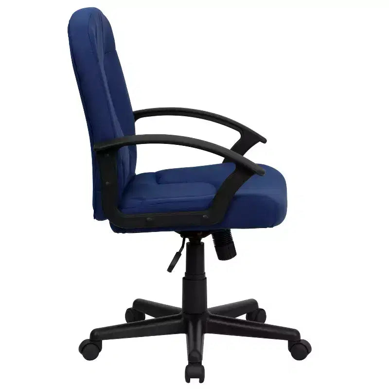 Chaise de bureau pivotante de direction à dossier mi-haut en tissu avec accoudoirs en nylon