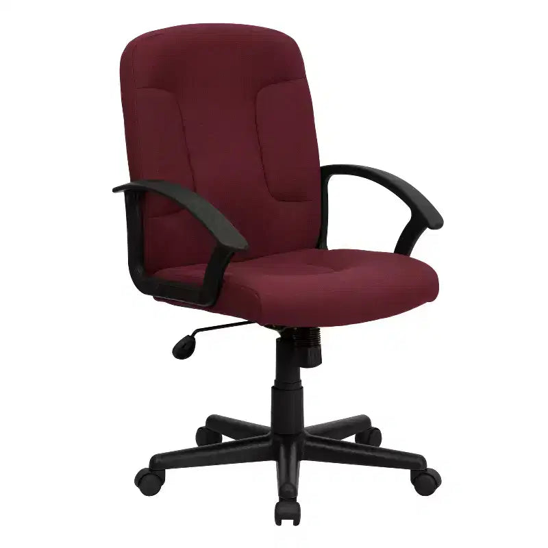 Chaise de bureau pivotante de direction à dossier mi-haut en tissu avec accoudoirs en nylon