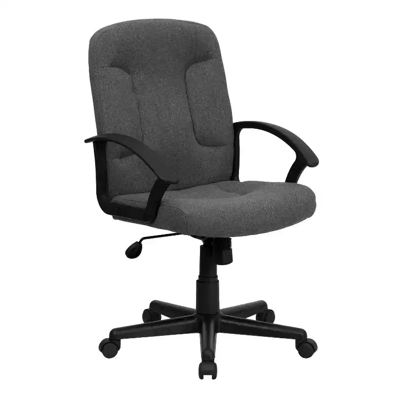 Chaise de bureau pivotante de direction à dossier mi-haut en tissu avec accoudoirs en nylon