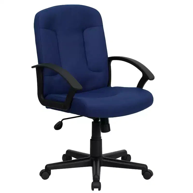 Chaise de bureau pivotante de direction à dossier mi-haut en tissu avec accoudoirs en nylon