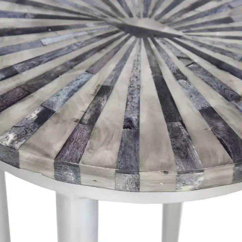 Table d'appoint ronde moderne en fer 14 avec plateau en pinwheel gris argenté pour salon, chambre, chevet, entrée, bureau