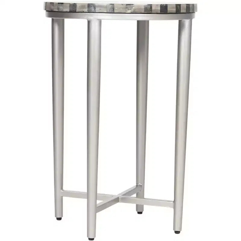 Table d'appoint ronde moderne en fer 14 avec plateau en pinwheel gris argenté pour salon, chambre, chevet, entrée, bureau
