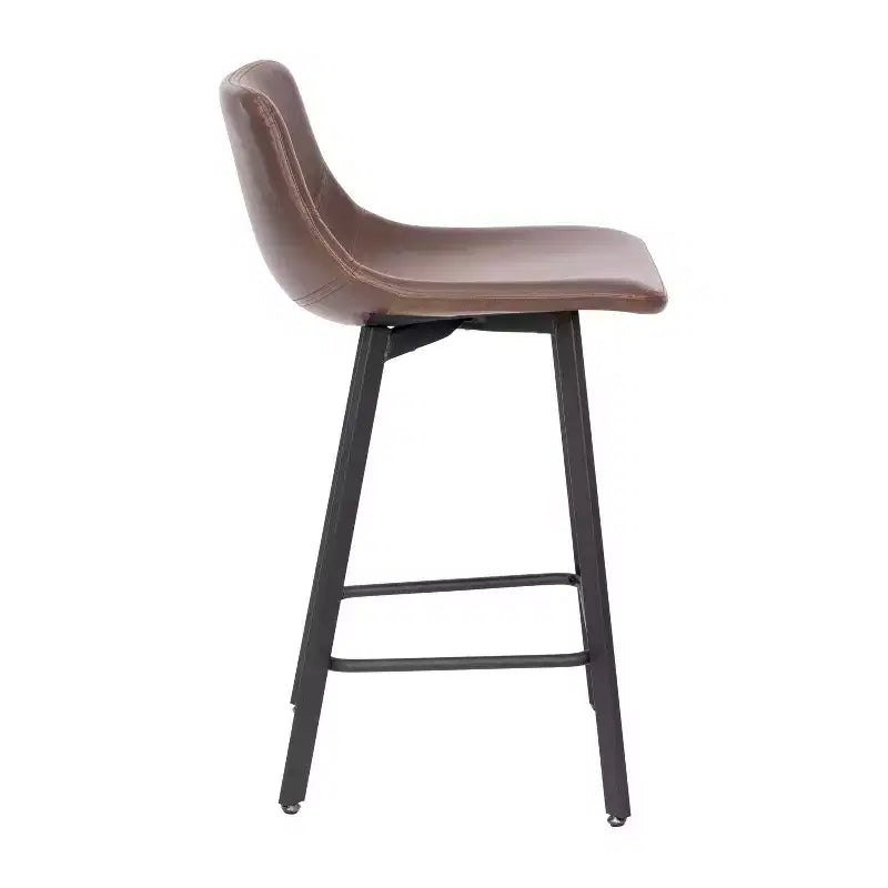 Lot de Deux Tabourets de Bar Modernes Rembourrés de 24 pouces, Armatures en Métal Mat et Patins en Plastique