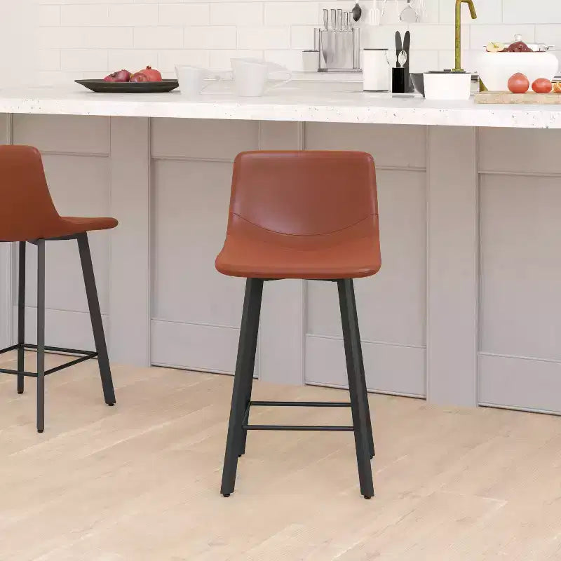 Lot de Deux Tabourets de Bar Modernes Rembourrés de 24 pouces, Armatures en Métal Mat et Patins en Plastique