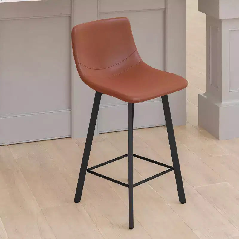 Lot de Deux Tabourets de Bar Modernes Rembourrés de 24 pouces, Armatures en Métal Mat et Patins en Plastique